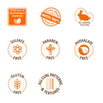 Olive Oil Leave-In Conditioner ingredient badges: ethically sourced, sulfate-free, paraben-free.