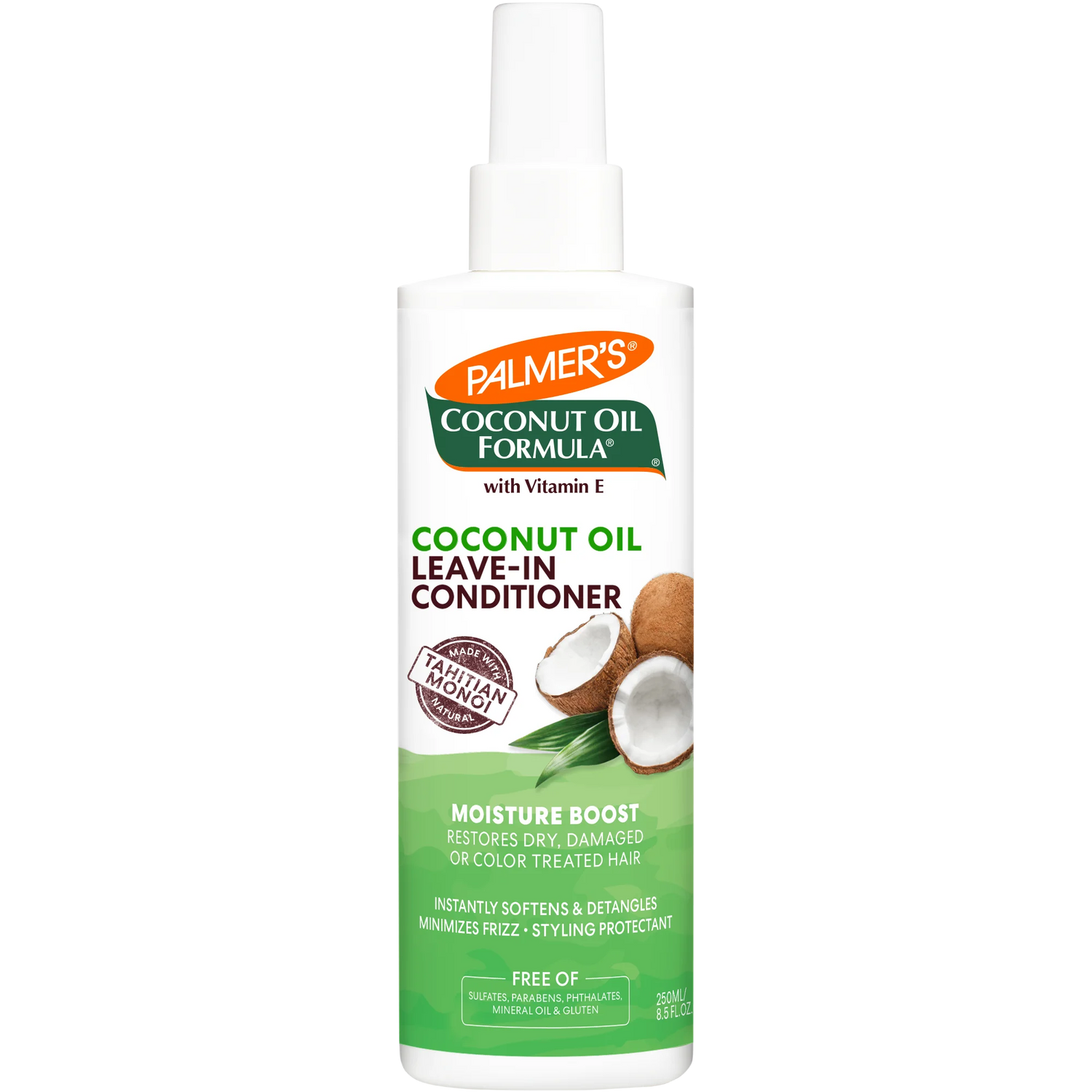 Palmer's Coconut Oil Formula leave-in conditioner bottle on a white background