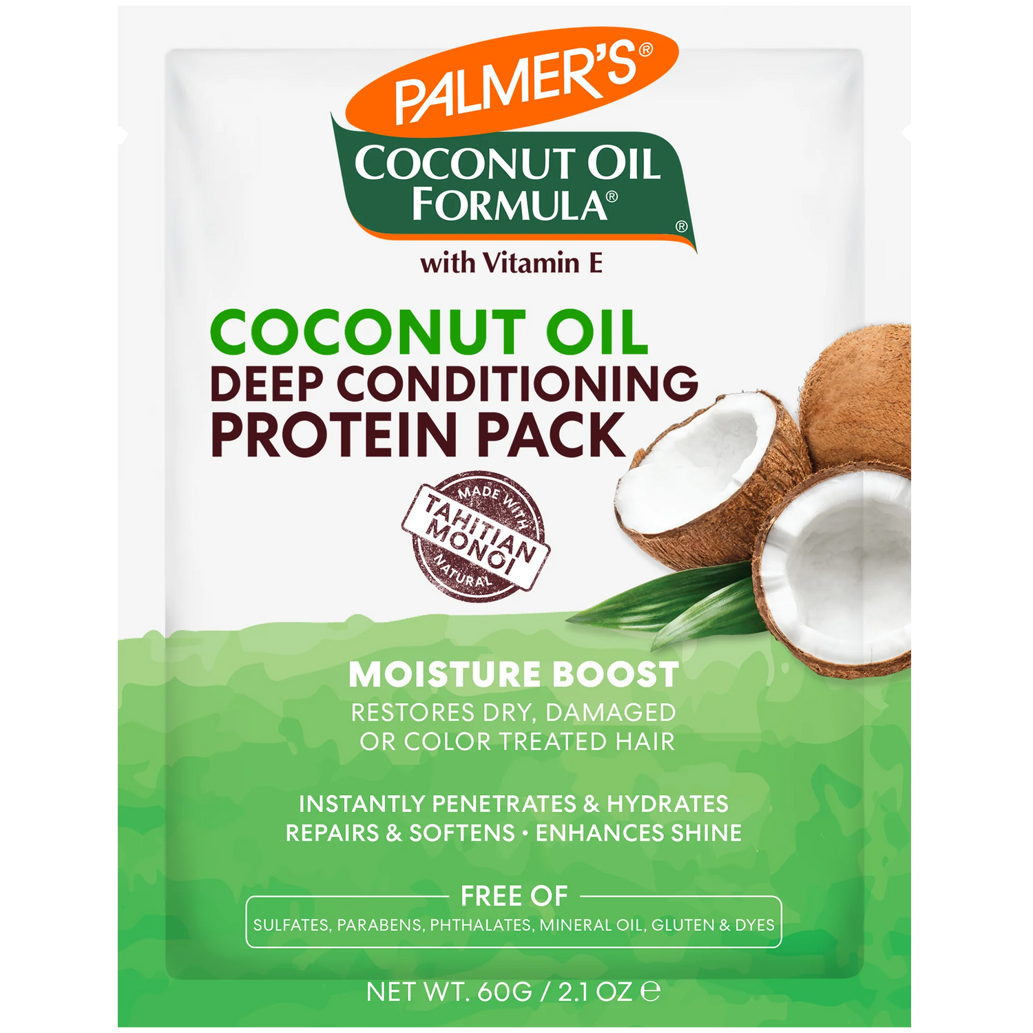 Palmer's Coconut Oil Formula deep conditioning protein pack packaging on a white background