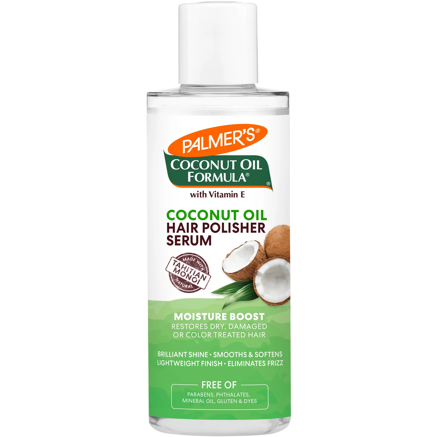 Palmer's Coconut Oil Formula hair serum bottle on a white background