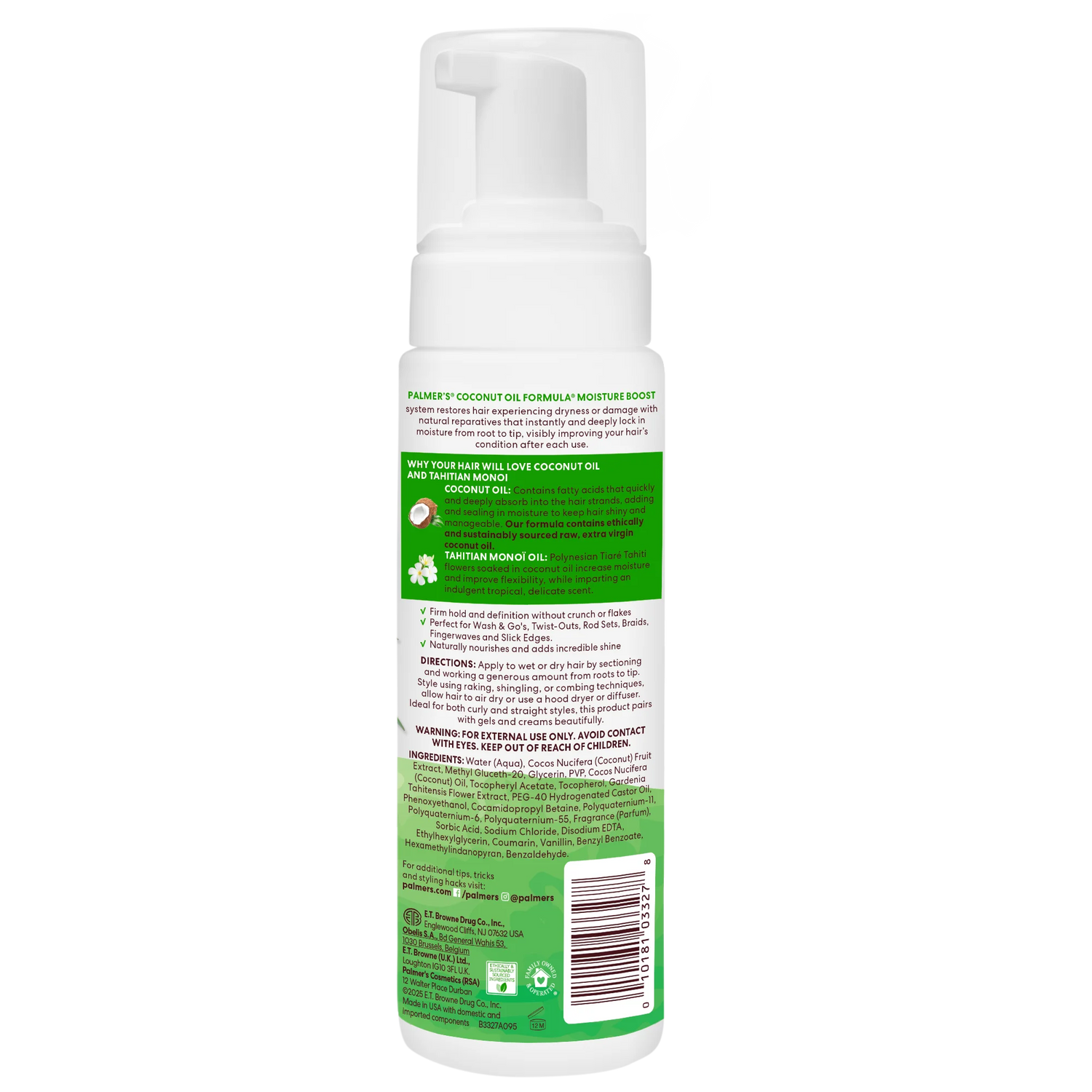 Bottle of hair care product with green label on a white background