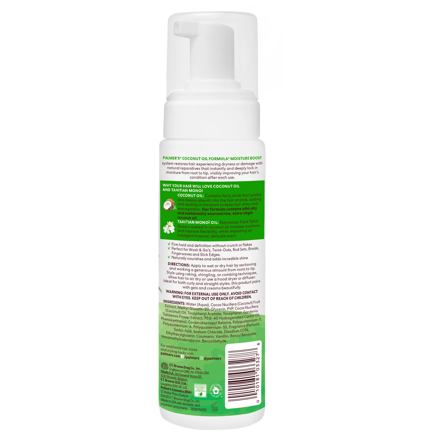 Bottle of hair care product with green label on a white background