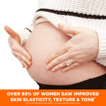 Pregnant belly cradled, promoting Complete Pregnancy Stretch Mark Care Kit.
