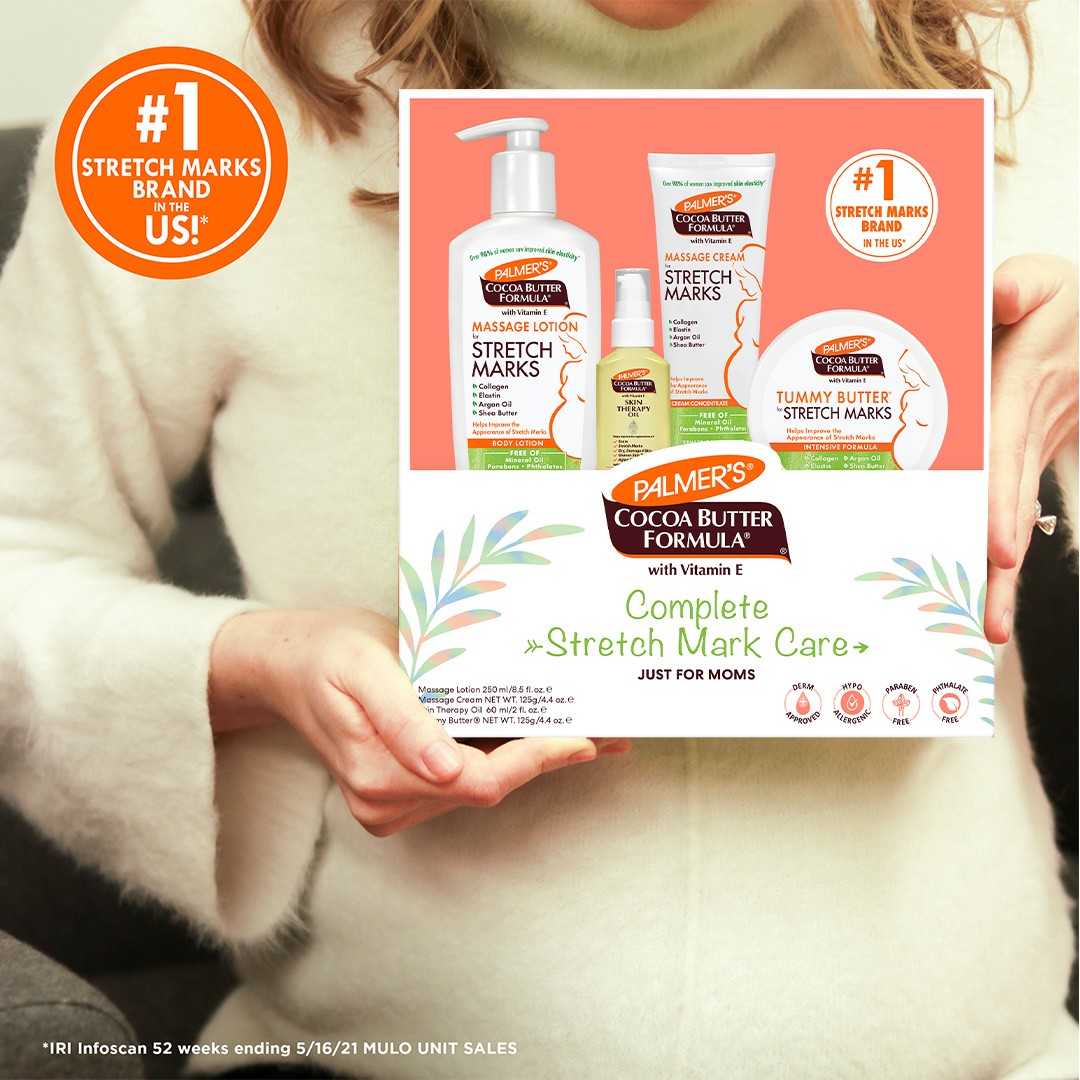 Complete Pregnancy Stretch Mark Care Kit displayed with four skincare items.