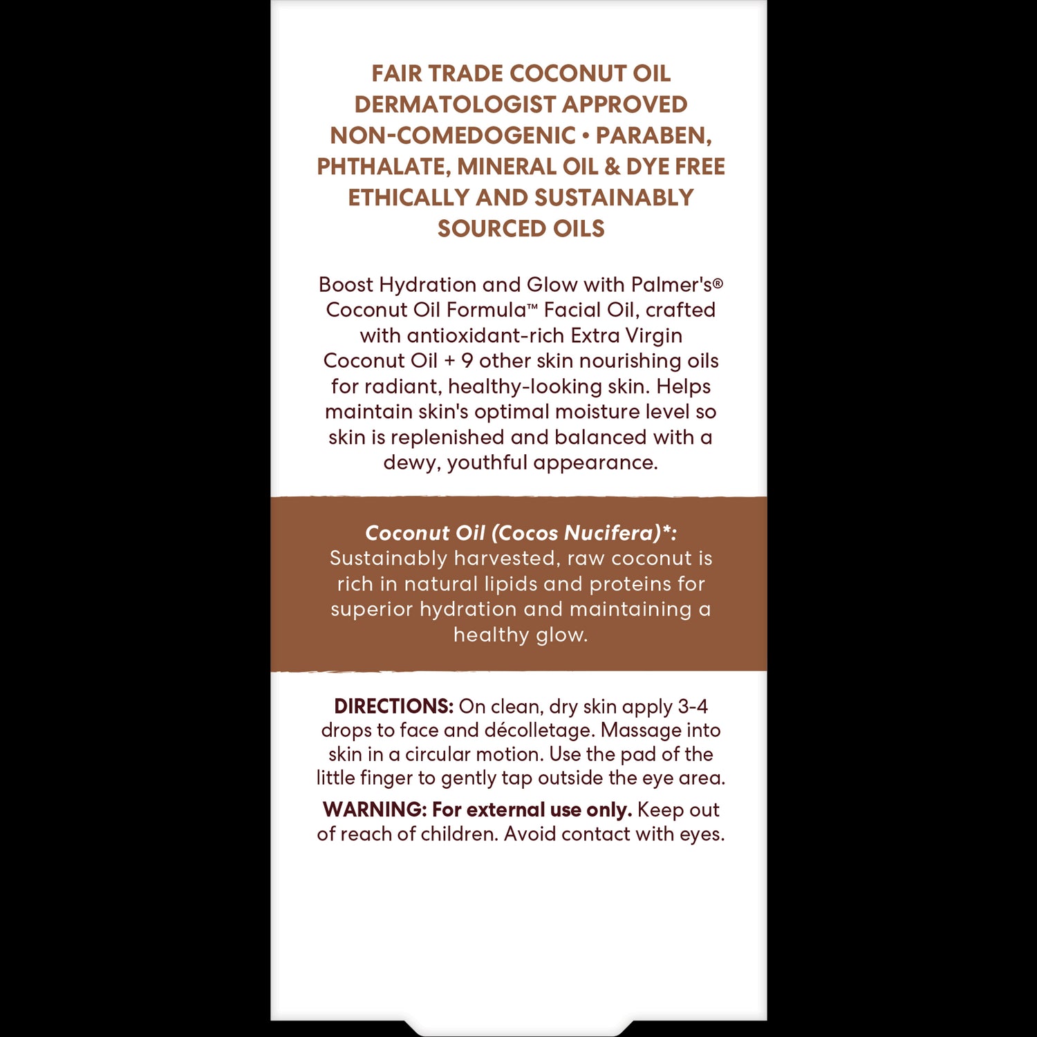 Coconut Oil Facial Care Bundle label detailing nourishing ingredients and usage.