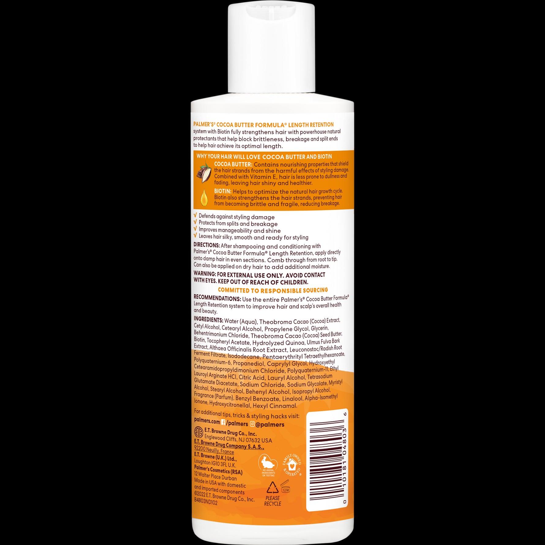 Cocoa Butter Hair Care Bundle back label with product details and benefits.