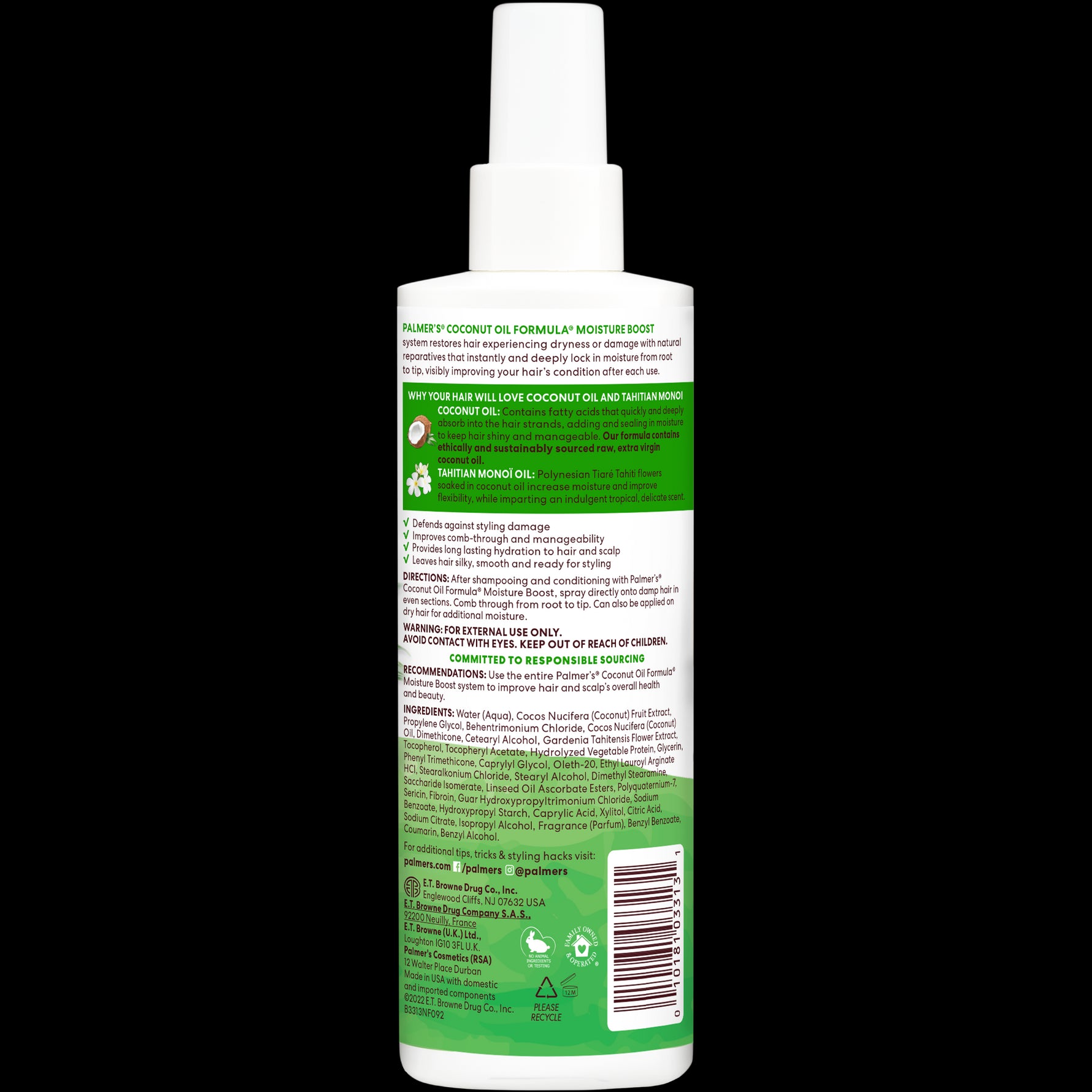 Coconut Oil Hair Care Bundle back label detailing benefits and usage.