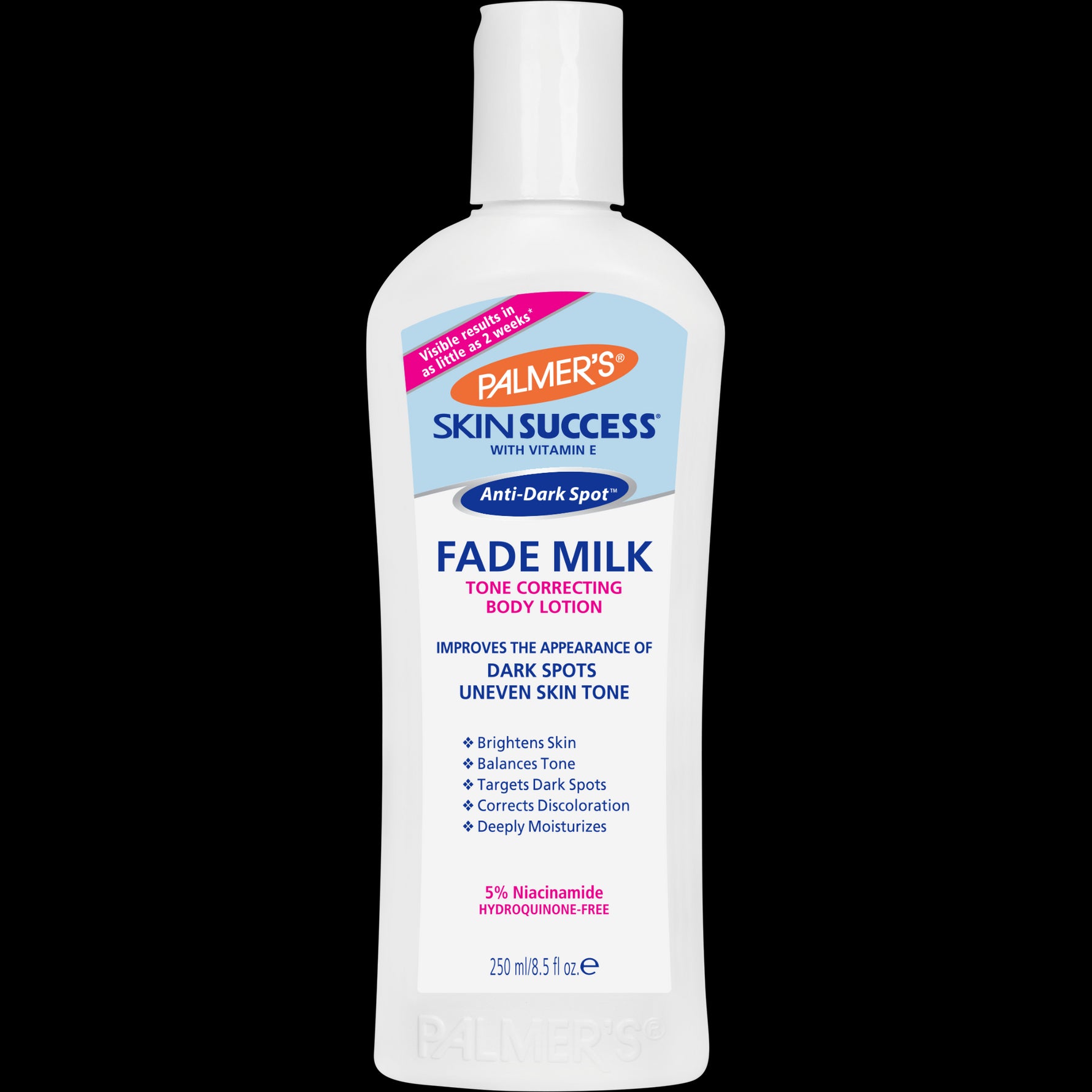 Anti-Dark Spot Fade Milk lotion with vitamin E, 5% niacinamide.