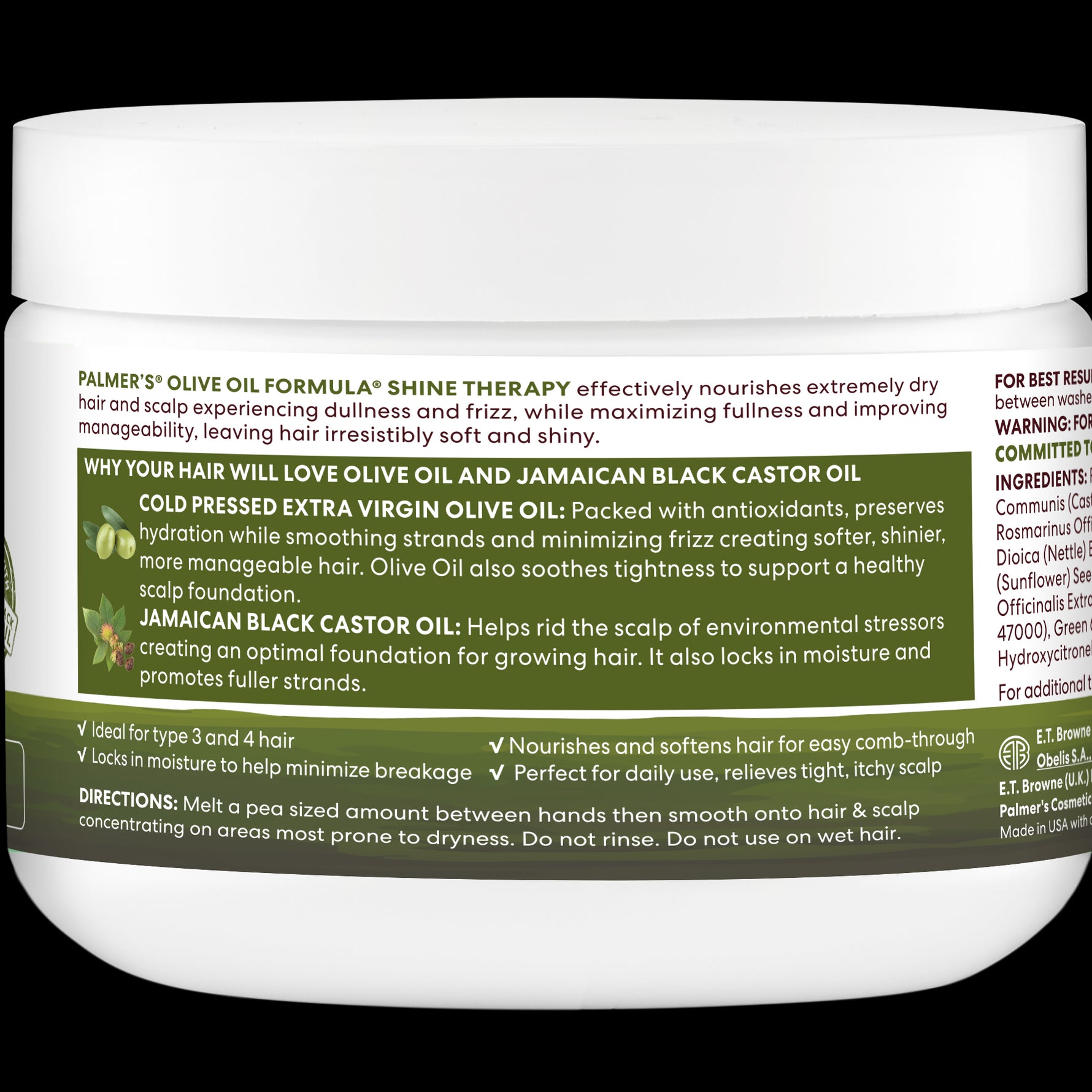 Palmer's Olive Oil Gro Therapy jar for hair and scalp treatment.