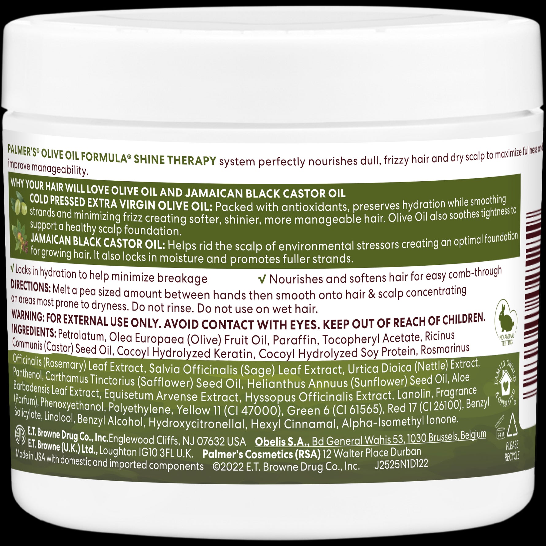 Palmer's Olive Oil Gro Therapy jar back label with usage instructions.
