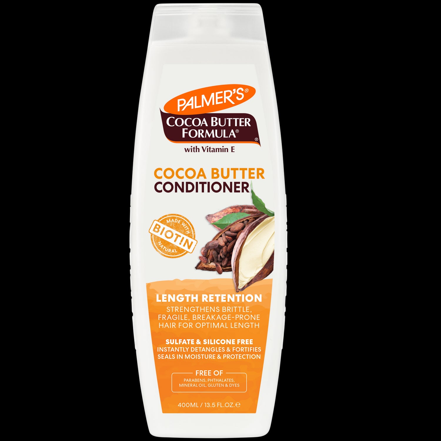 Palmer’s Cocoa Butter Conditioner bottle with strengthening, length retention benefits.