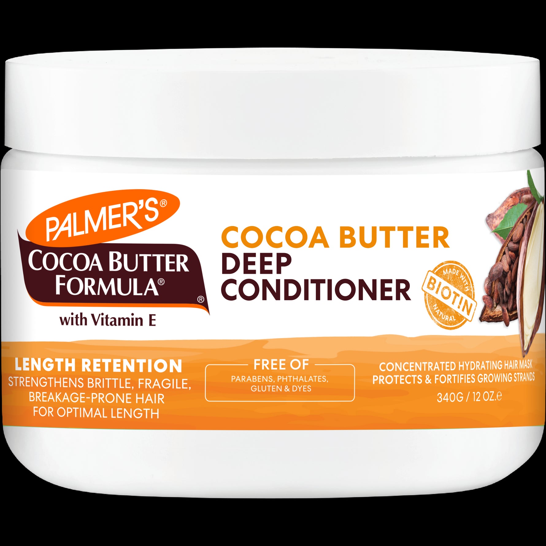 Cocoa Butter Deep Conditioner jar with biotin, strengthens and hydrates hair.