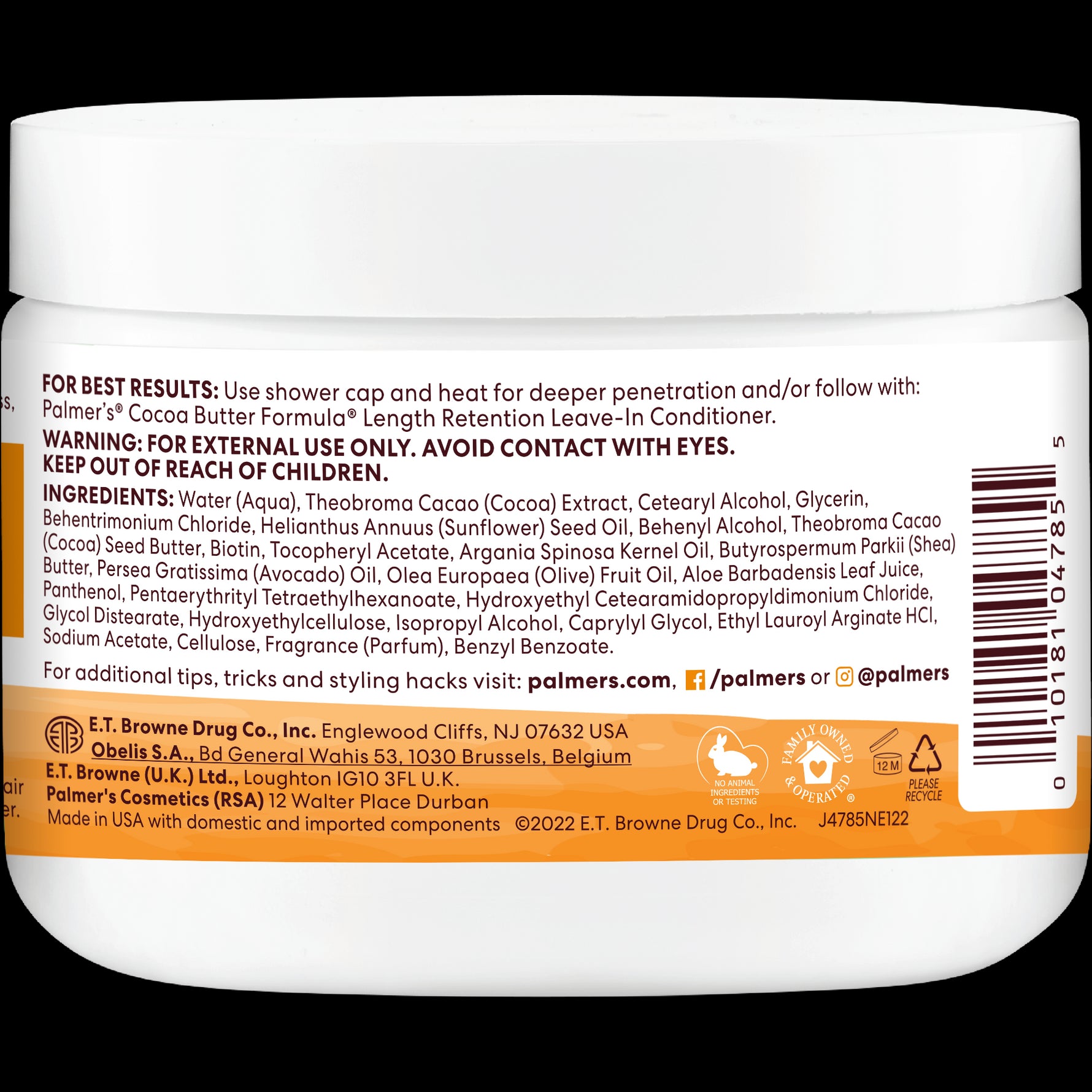 Cocoa Butter Deep Conditioner jar back label with instructions and ingredients.