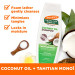 Palmer's Coconut Oil Shampoo bottle with moisture-boosting benefits highlighted.