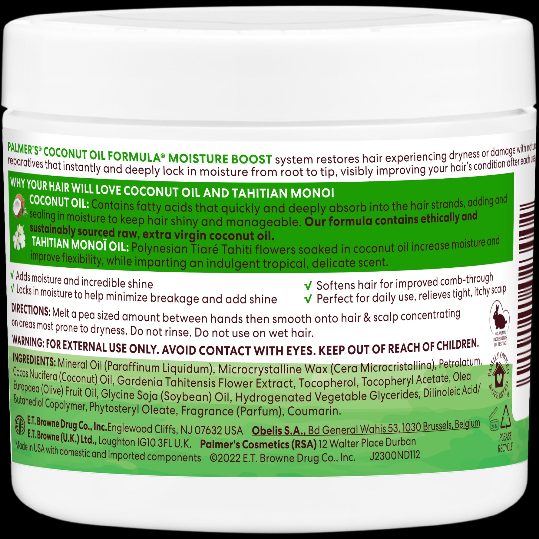 Coconut Oil Gro Treatment jar back label details and ingredients.