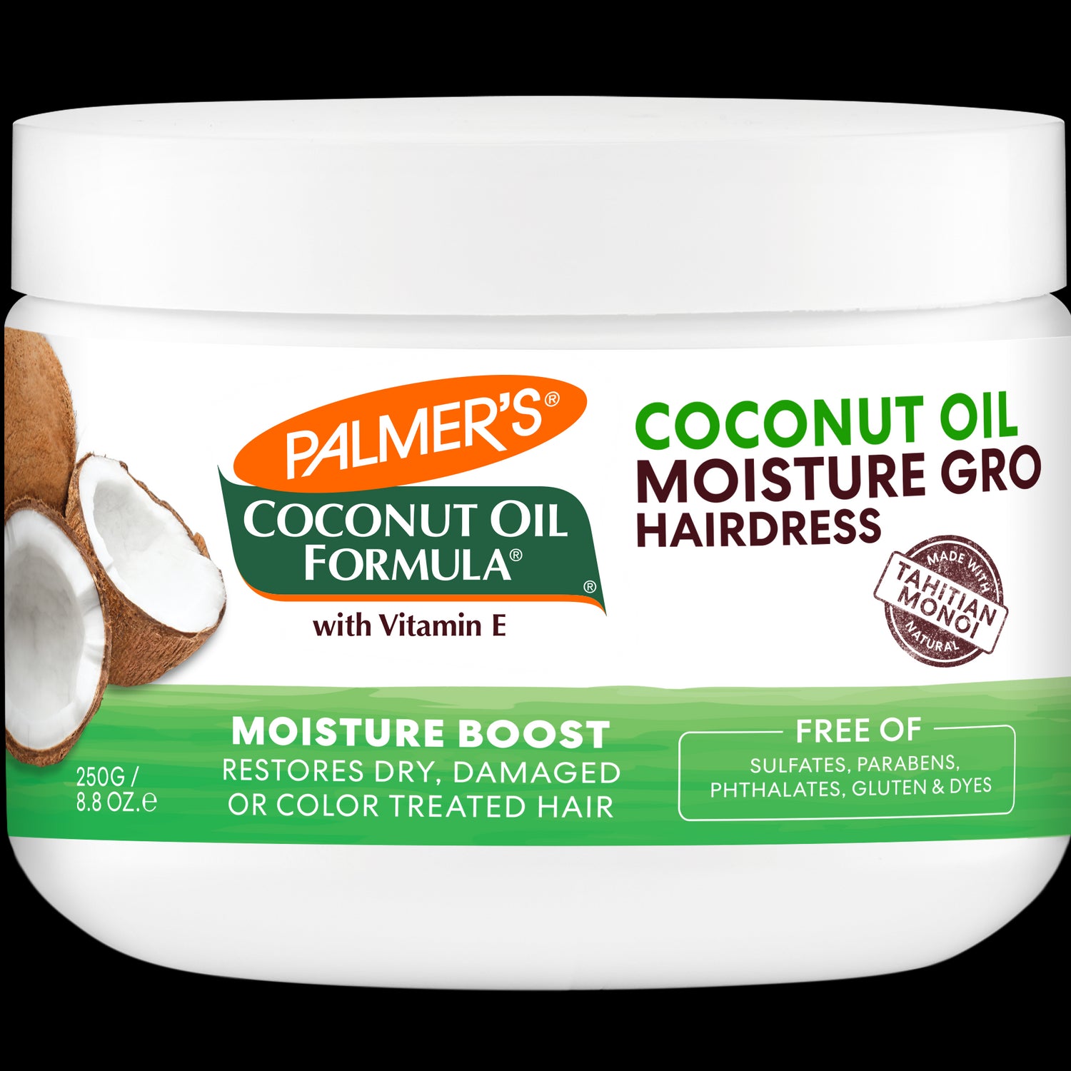 Coconut Oil Gro Treatment jar for moisturizing and strengthening hair.