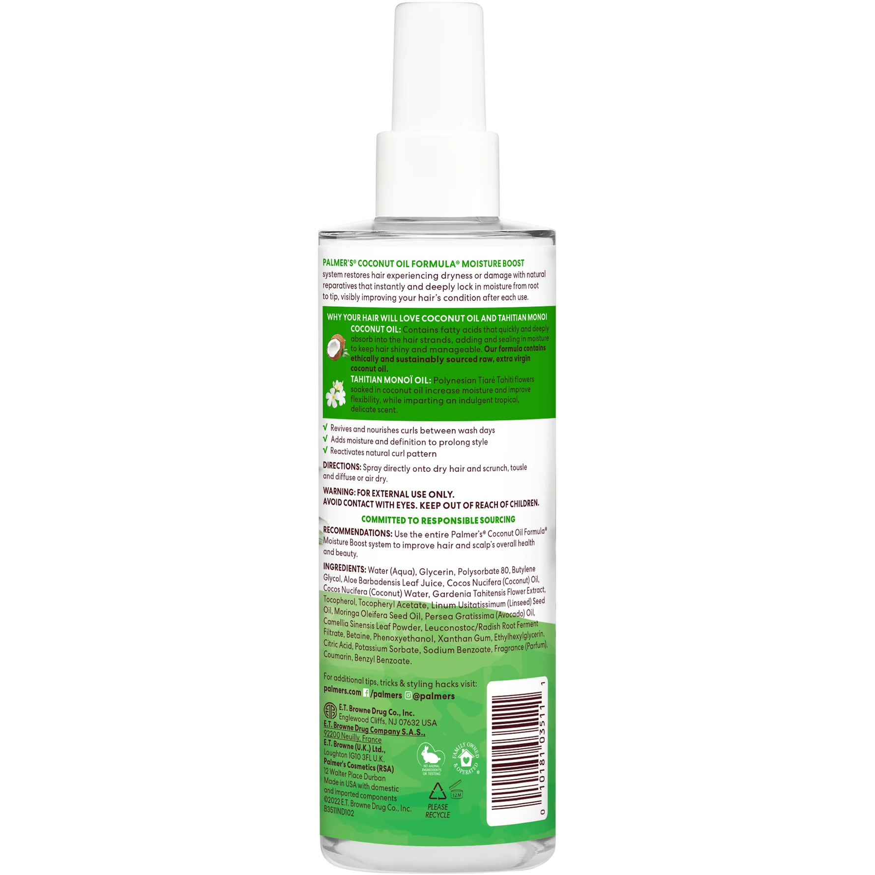 Back view of a bottle with a green label on a white background