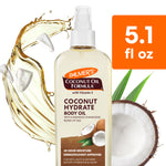Coconut Hydrate Body Oil bottle with coconuts and oil splash.