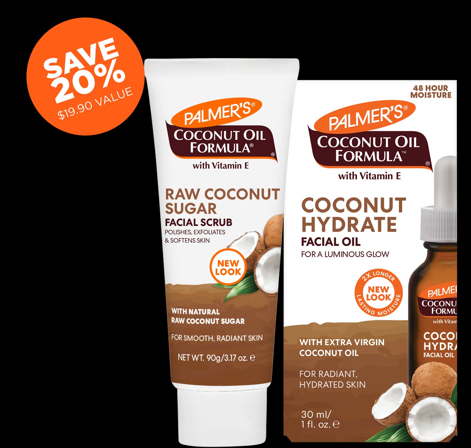 Coconut Oil Facial Care Bundle with scrub and hydrate oil.