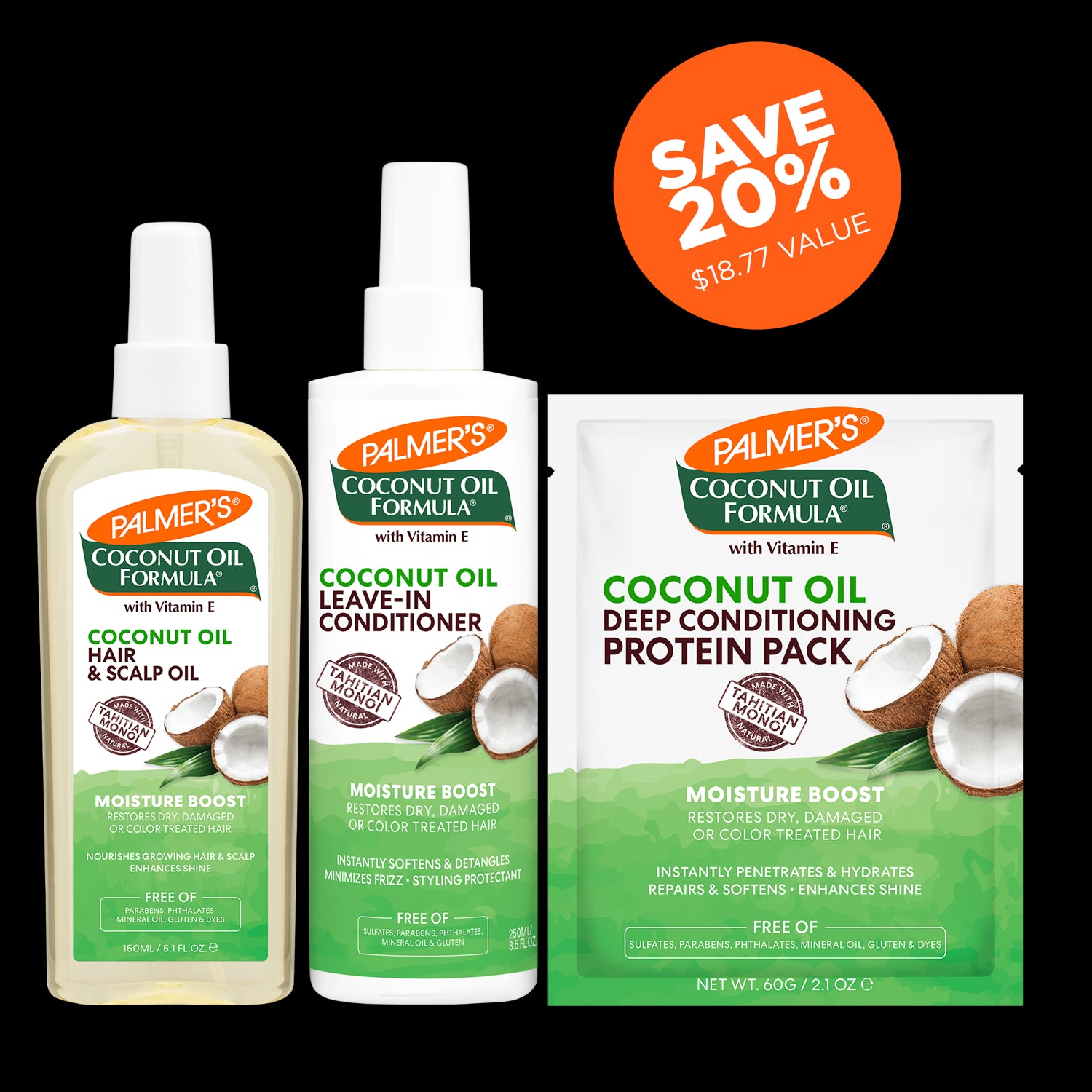 Coconut Oil Hair Care Bundle: Three moisture-boosting Palmer’s hair-care products.