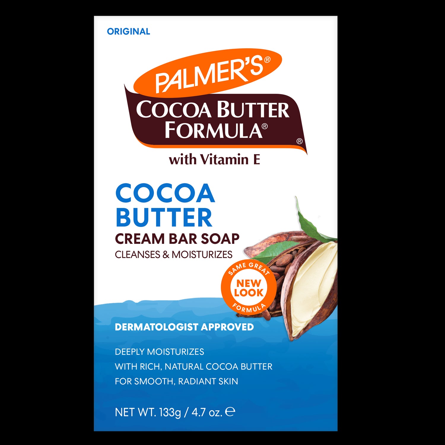 Palmer's Cocoa Butter Cream Bar Soap with Vitamin E box front.