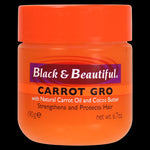 Black & Beautiful® Carrot Gro hair treatment jar with carrot oil label.