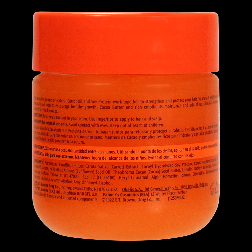 Black & Beautiful® Carrot Gro hair treatment jar with application instructions.