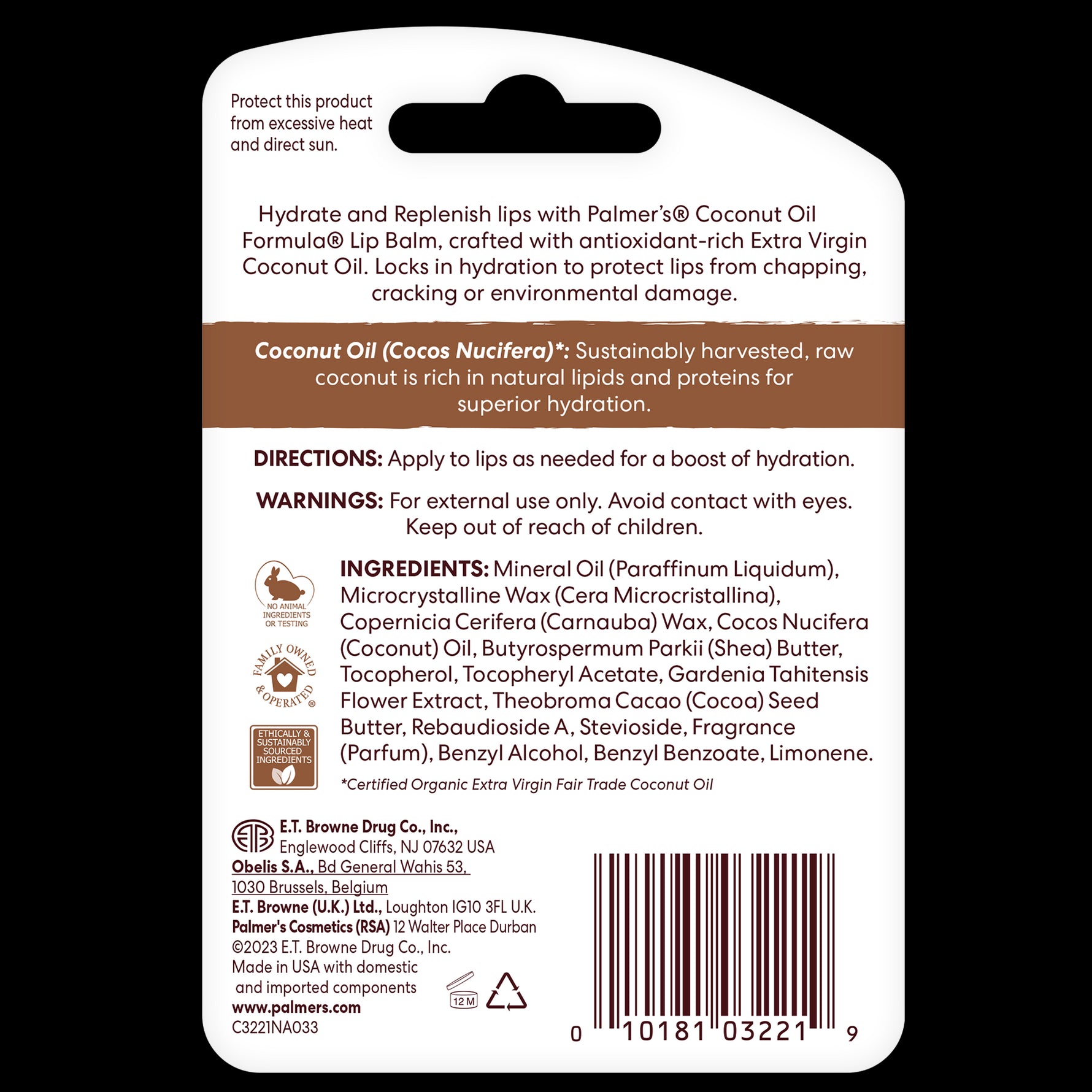 Coconut Hydrate Lip Balm blister-pack with usage instructions and ingredient details.