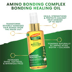 Amino Bonding Complex Bonding Healing Oil bottle with highlighted benefits.
