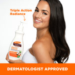 Woman holding Palmer’s Smooth & Radiant Exfoliating Body Lotion.