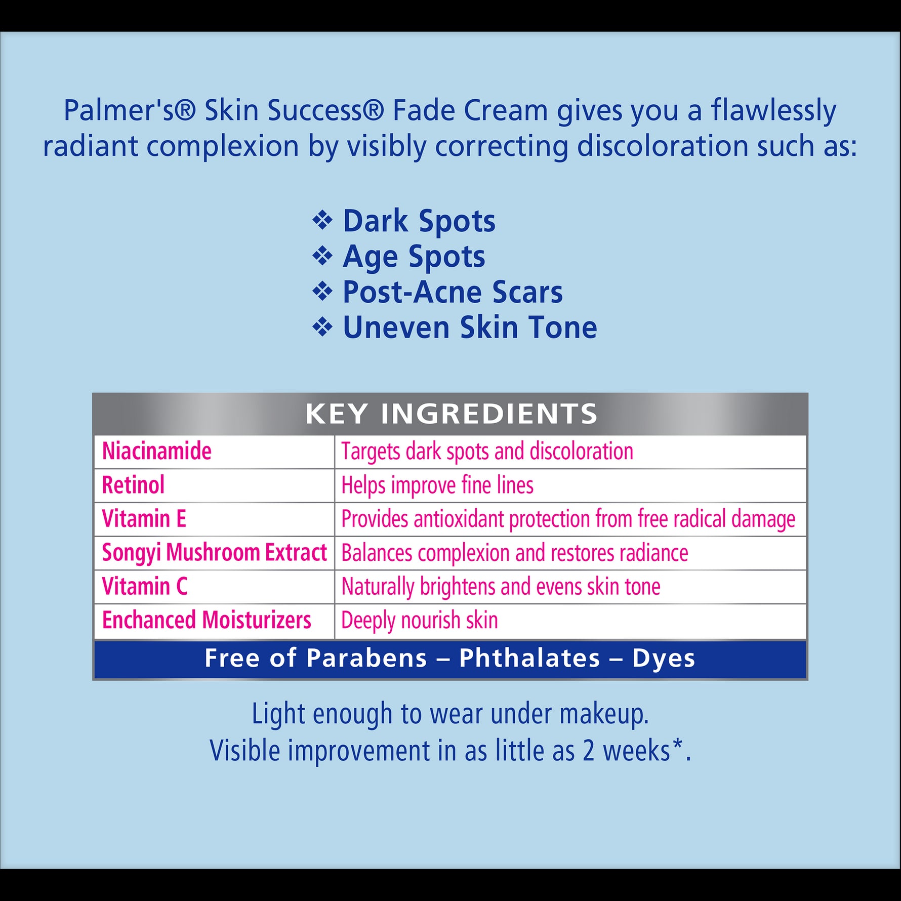 Palmer’s® Skin Success® Anti-Dark Spot Fade Cream packaging.