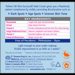 Anti-Dark Spot Fade Cream label detailing ingredients and usage claims.