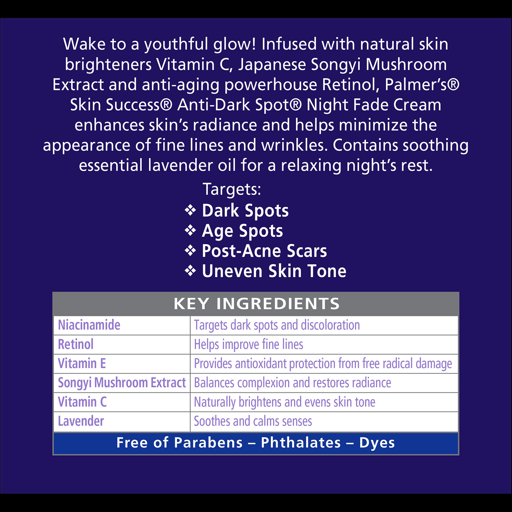 Palmer’s Anti-Dark Spot Night Fade Cream benefits and ingredients.