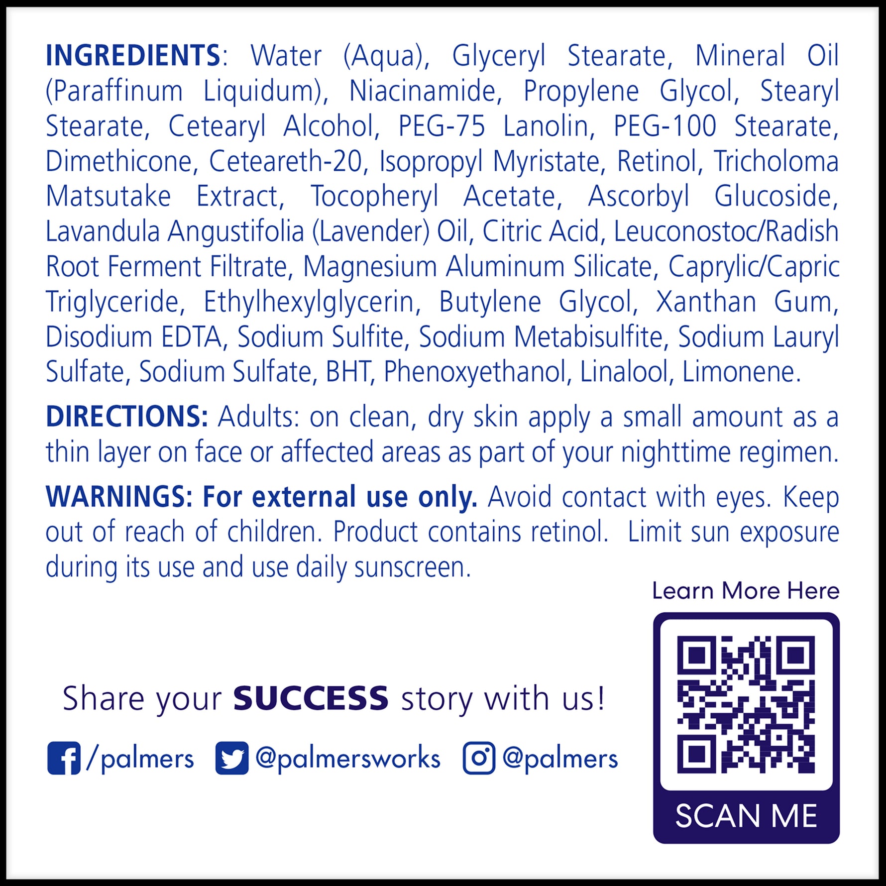 Anti-Dark Spot Night Fade Cream label with ingredients and usage instructions.