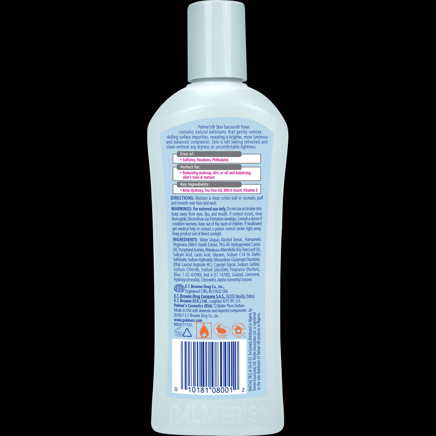 Complexion Toner label detailing ingredient benefits and usage instructions.