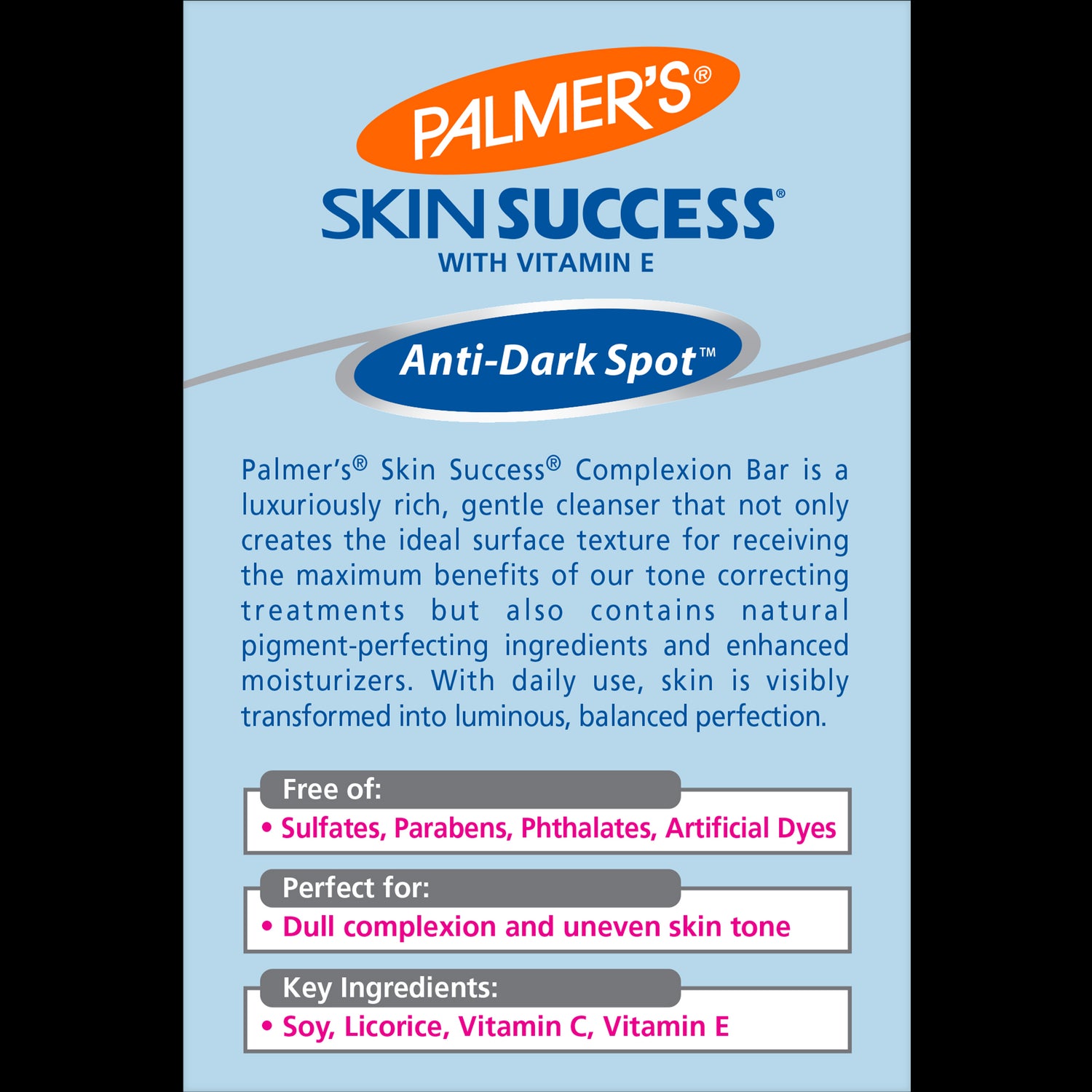 Palmer's Skin Success Anti-Dark Spot Complexion Bar box front and back.