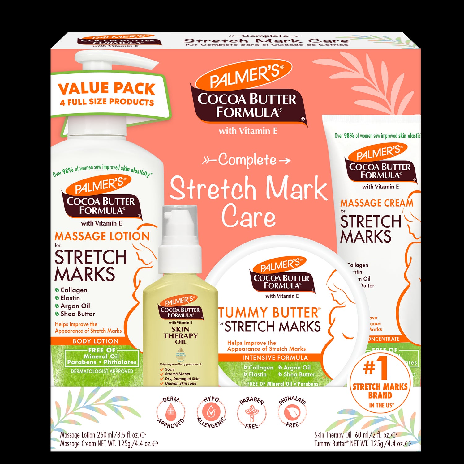 Palmer's Complete Pregnancy Stretch Mark Care Kit with four full-size products.
