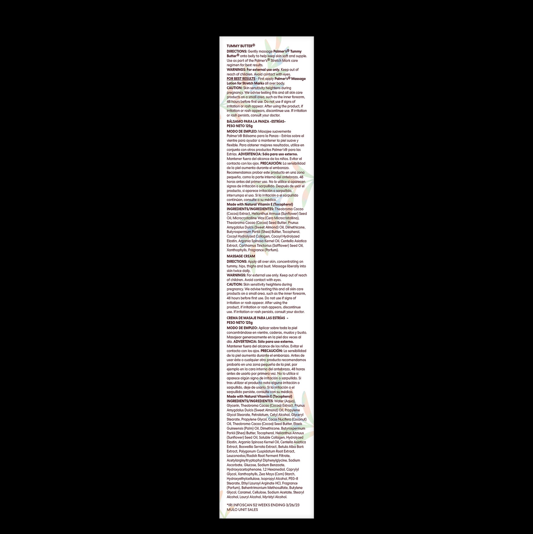 Tummy Butter label with directions and ingredients for Complete Stretch Mark Care Kit.