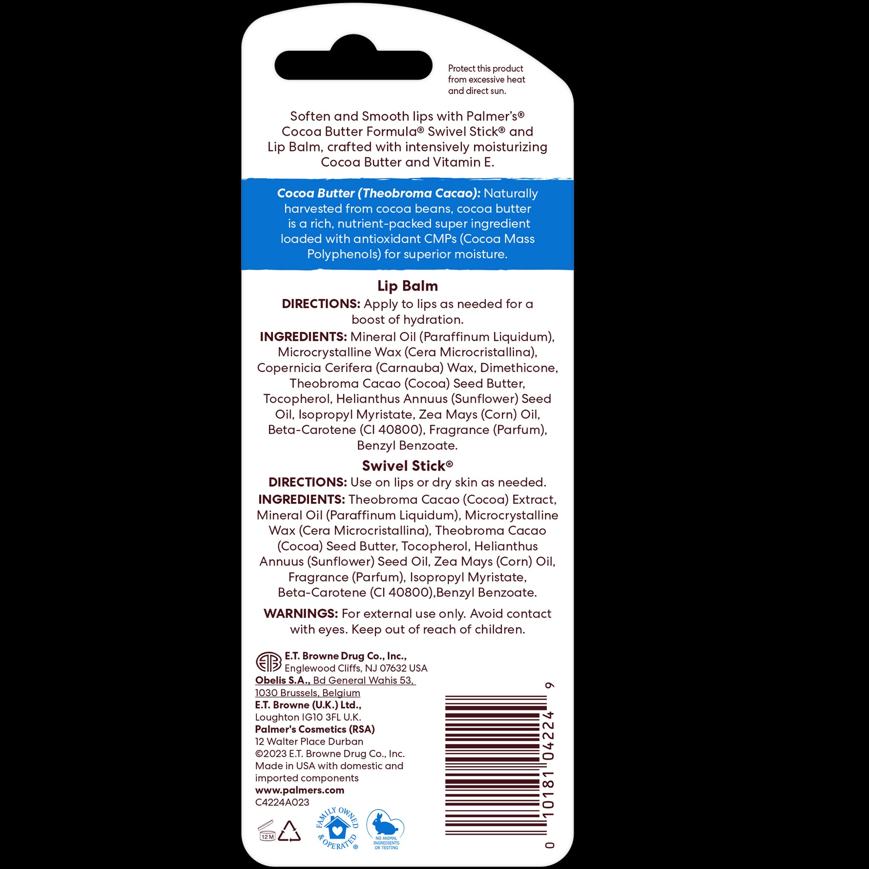 Cocoa Butter Lip Care Duo usage and ingredients details.