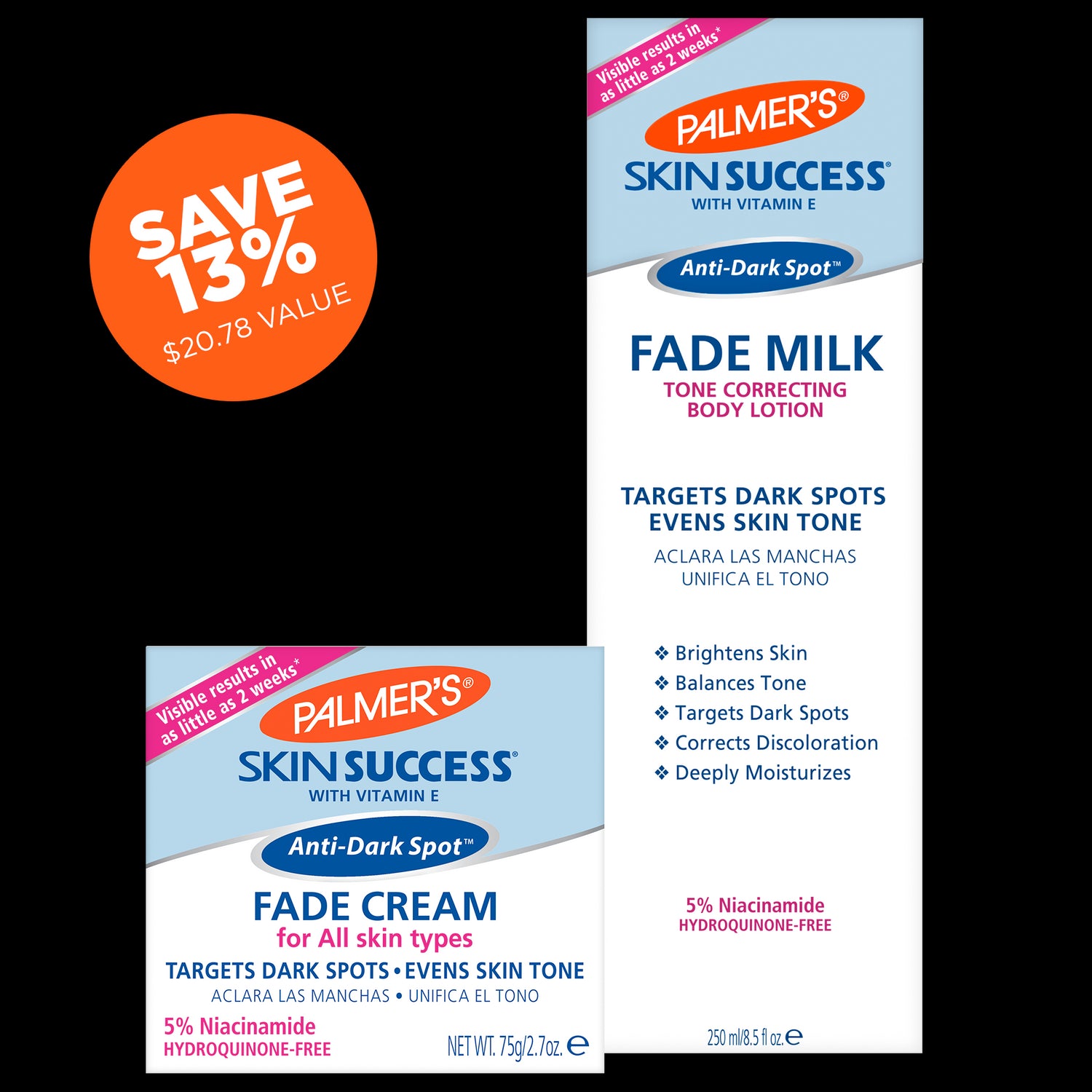 Skin Success Bundle: Anti-dark spot lotion and cream with Vitamin E.