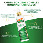 Palmer’s Amino Bonding Complex Hair Gloss spray bottle with benefits highlighted.