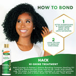 Woman with curls, bottle of Amino Bonding Complex Bonding Hair Gloss.