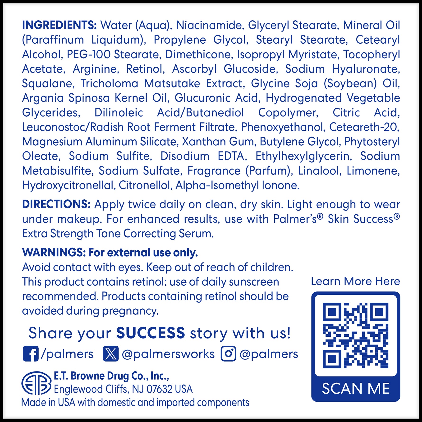 Anti-Dark Spot Extra Strength Tone Correcting Cream back-label with directions.