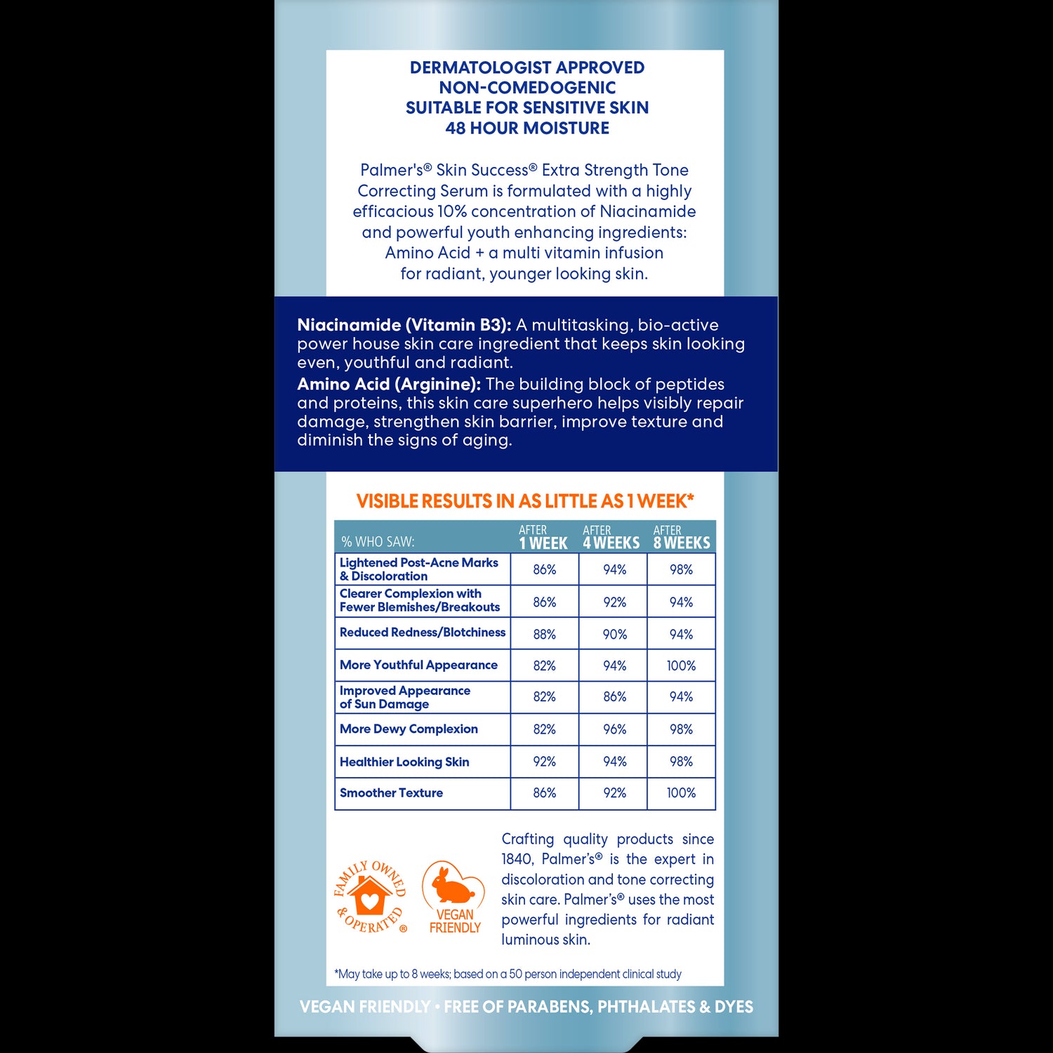 Back label of Palmer’s Anti-Dark Spot Extra Strength Tone Correcting Serum.