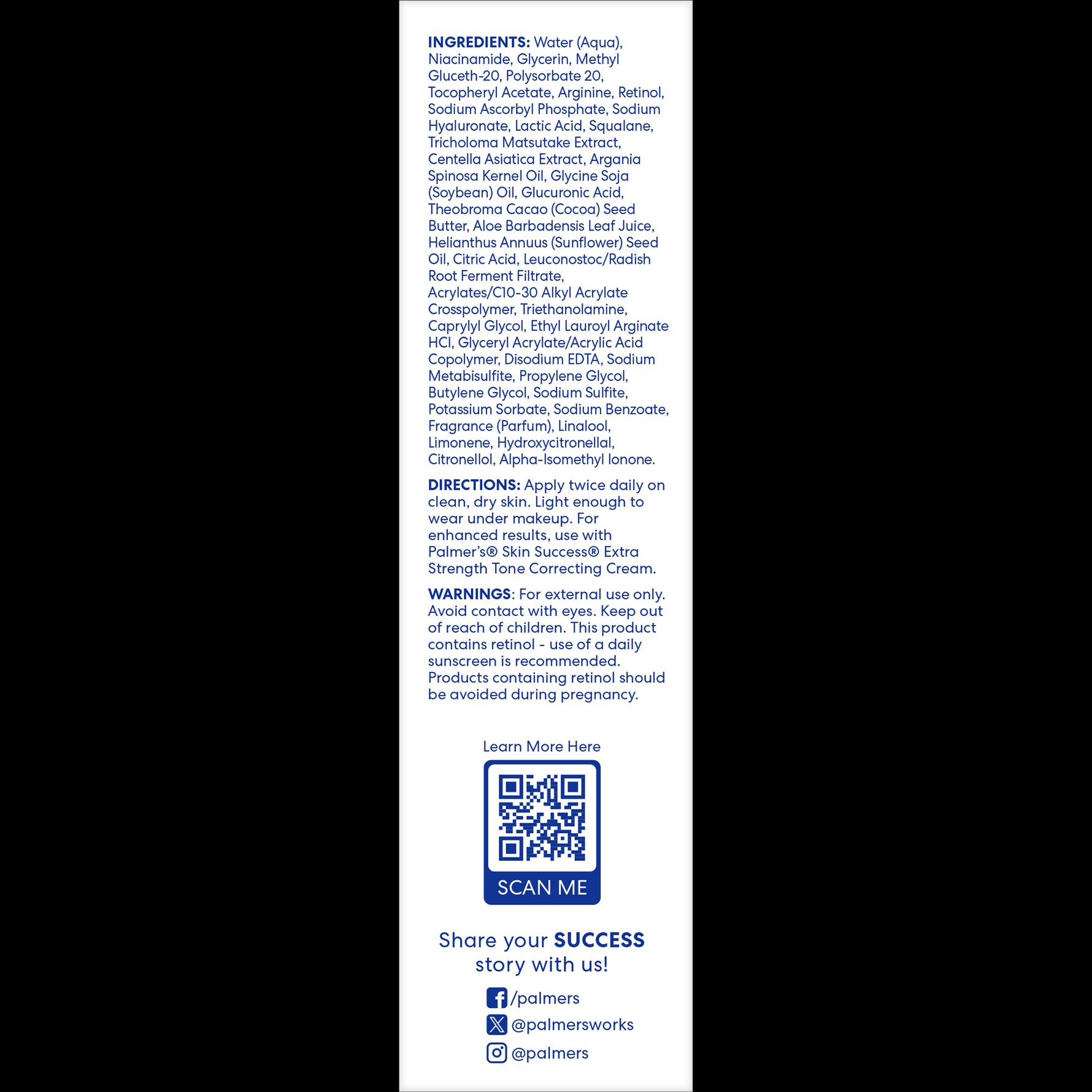 Anti-Dark Spot Extra Strength Tone Correcting Serum back-label with ingredients, directions, and warnings.