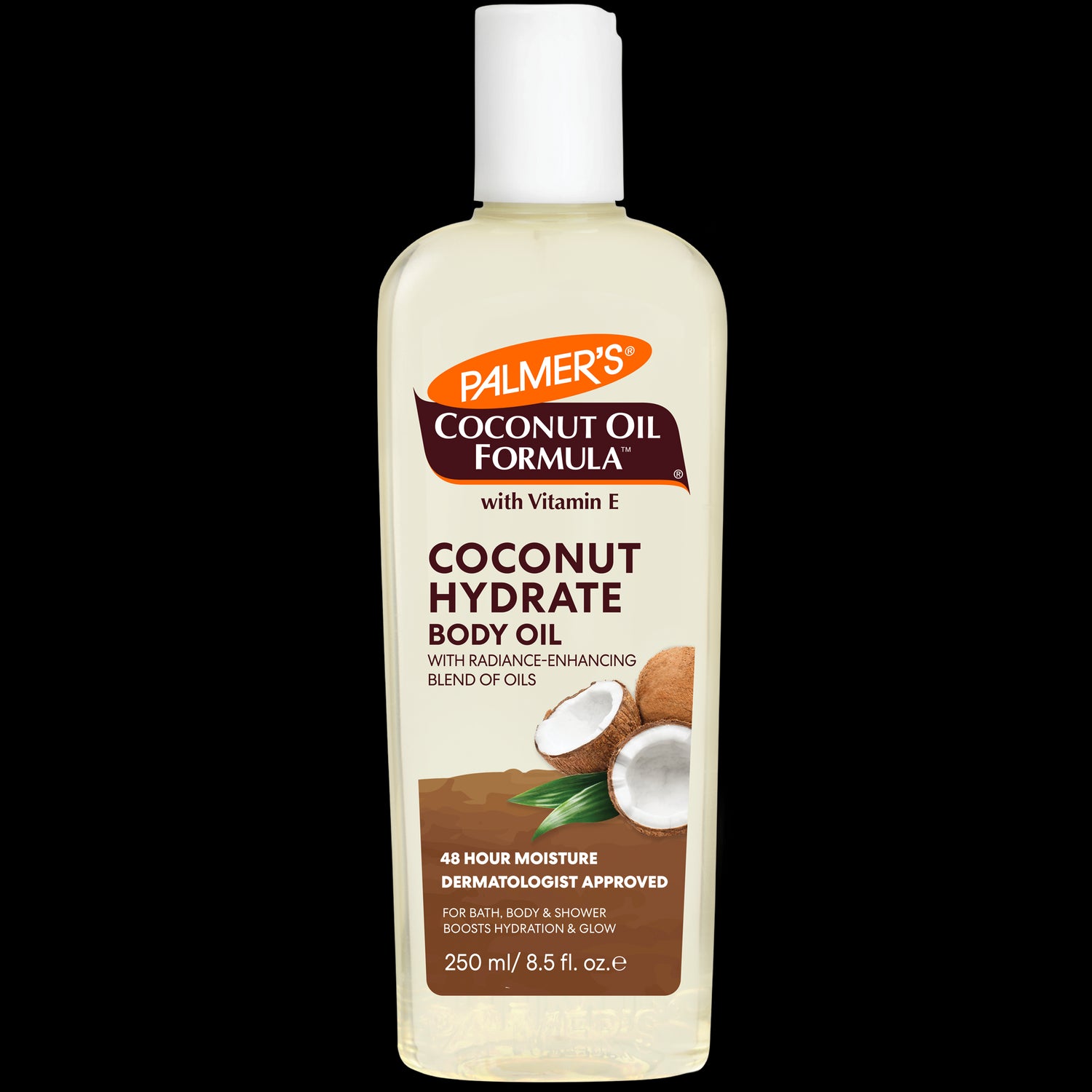 Coconut Hydrate Body Oil bottle with Vitamin E, 250 ml size.