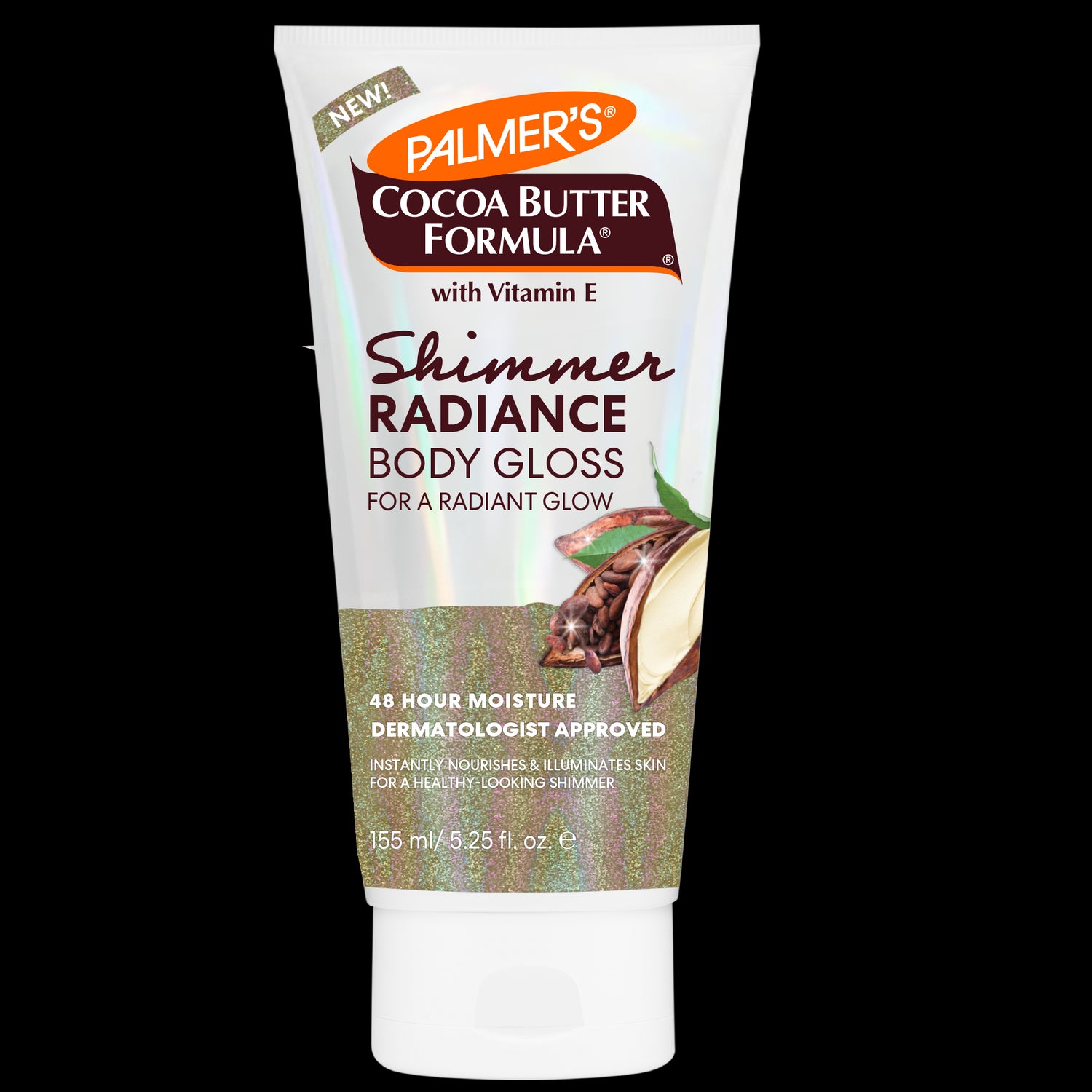 Palmer's Shimmer Radiance Body Gloss tube with moisturizing cocoa butter.