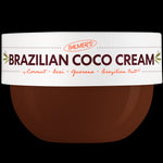 Brazilian Coco Whipped Bum, Bust & Body Cream jar with key ingredients.