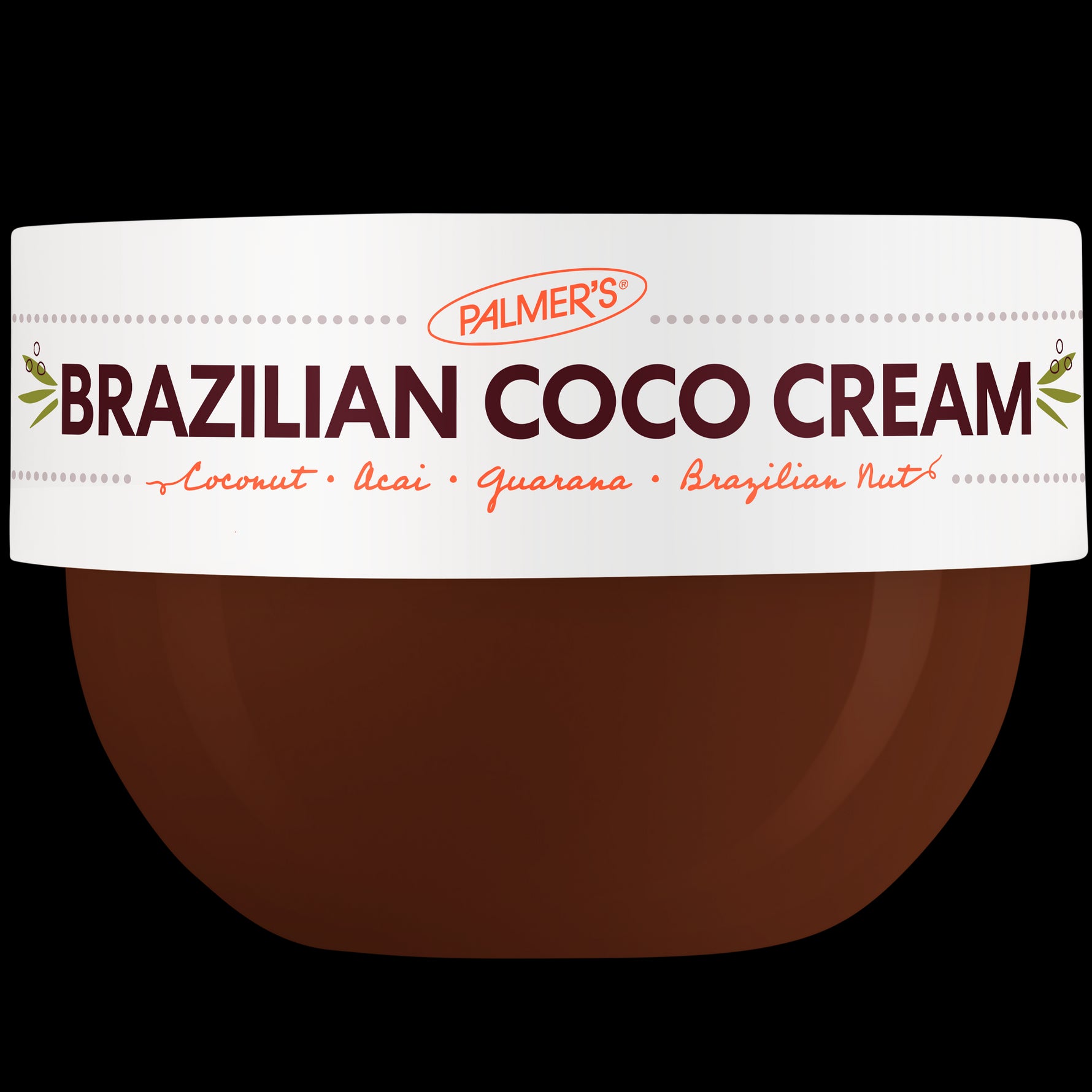 Brazilian Coco Whipped Bum, Bust & Body Cream jar with key ingredients.