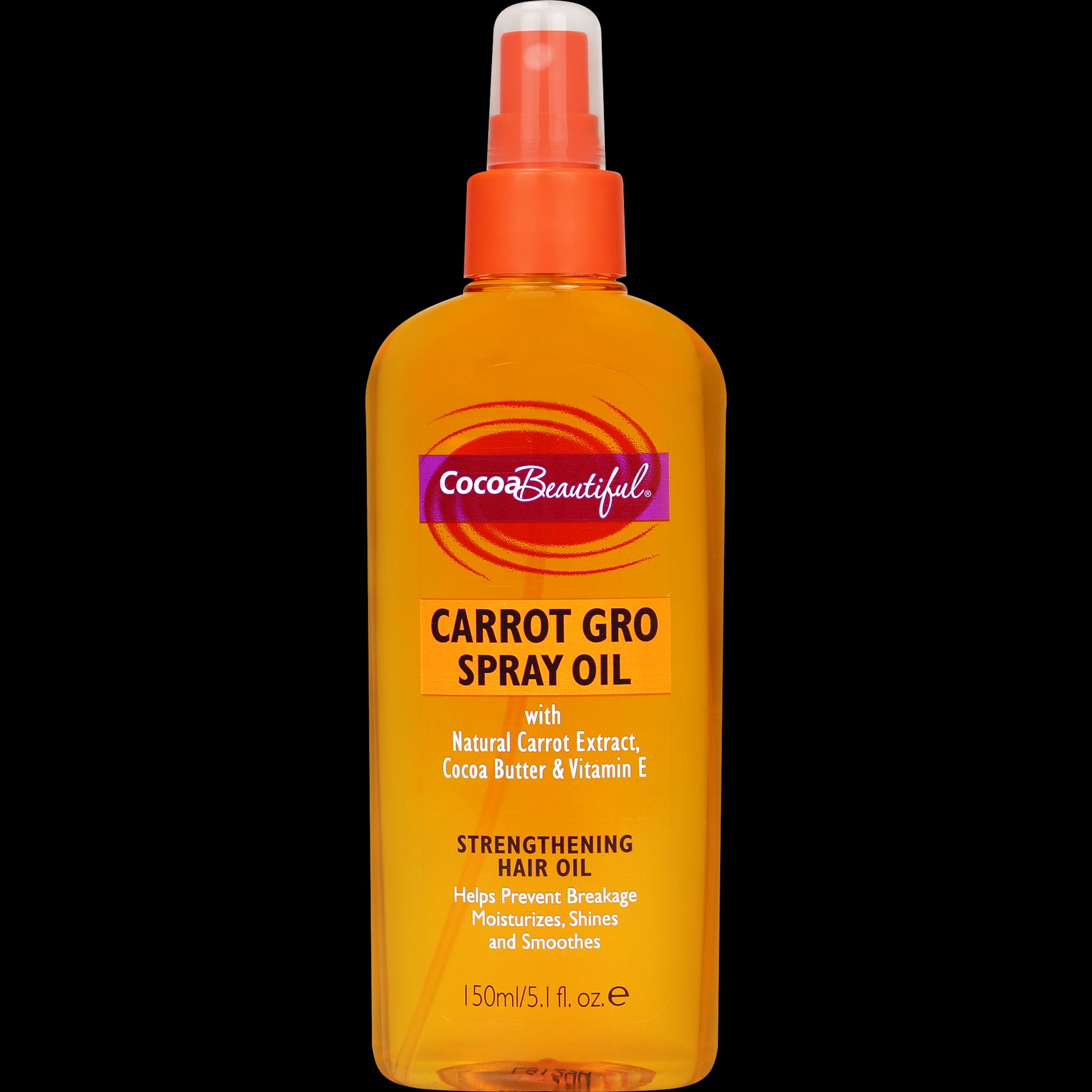 Cocoa Beautiful Carrot Gro Spray Oil bottle with natural ingredients.
